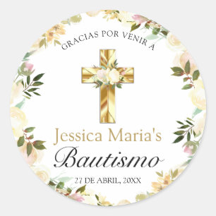 Elegante Pastel Bautizo Amarillo Bebé Ronde Sticker