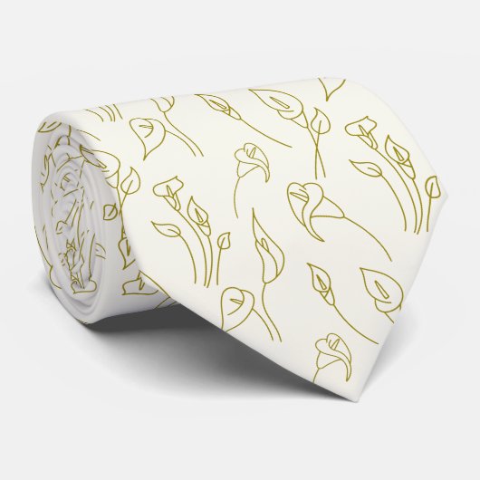 Elegante pastel Beige Golden Calla Lily Line Art Stropdas (Opgerold)