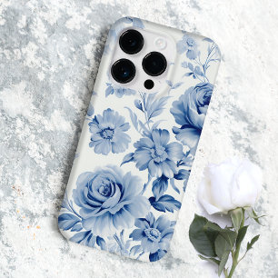 Elegante Pastel Blauwe Waterverf Rozen Case-Mate iPhone 14 Pro Hoesje