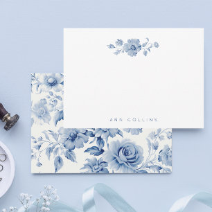 Elegante Pastel Blauwe Waterverf Rozen Notitiekaartje