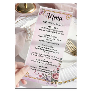 Elegante Pastel Bloem Roze Lavendel Bloem Goud Menu