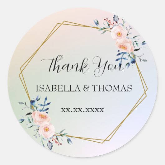 Elegante pastel bloemen Bedankt Trouwfeest Ronde Sticker (Voorkant)