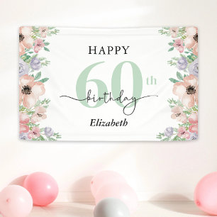 Elegante Pastel Bloemige 60e Verjaardagsfeest Spandoek