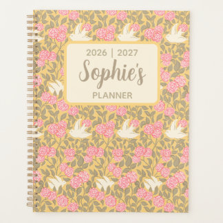 Elegante Pastel Bloemrijke Vogel Academisch Jaar Planner