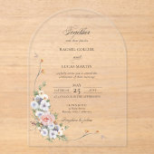 Elegante Pastel Boho Bloemenboog Kalligrafie Acryl Uitnodigingen (Voorkant)