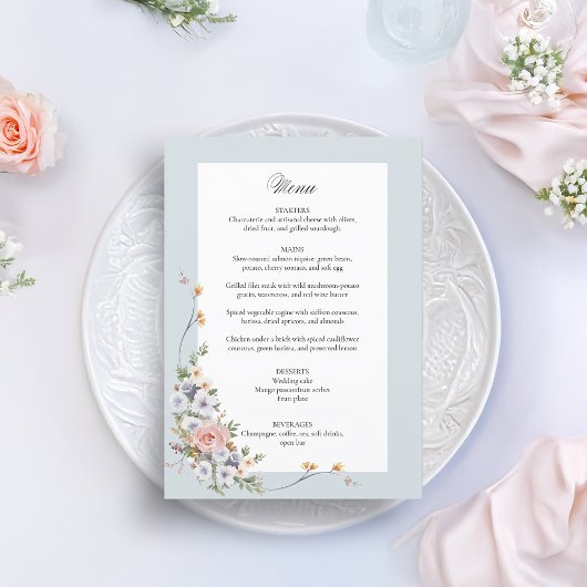 Elegante pastel Boho bloemkalligrafie Menu