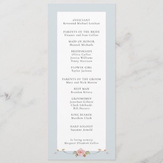 Elegante pastel Boho bloemkalligrafie Programma (Achterkant)