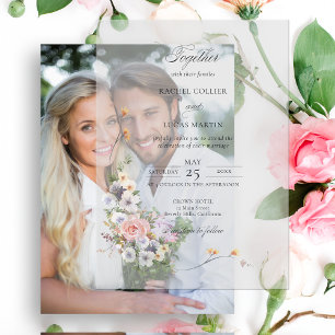Elegante pastel Boho bloemkalligrafie Vellum Uitnodigingen