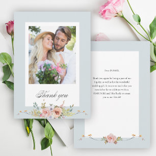 Elegante Pastel Boho Floral Kalligrafie/Foto Bedankkaart