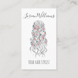 Elegante pastel bruid golvende haarstyling bloemen visitekaartje