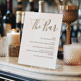Elegante Pastel Bruiloft Drinken Bar Menu Reclamebord Met Voetstuk