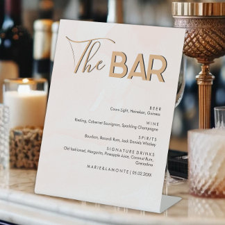 Elegante Pastel Bruiloft Drinken Bar Menu Reclamebord Met Voetstuk