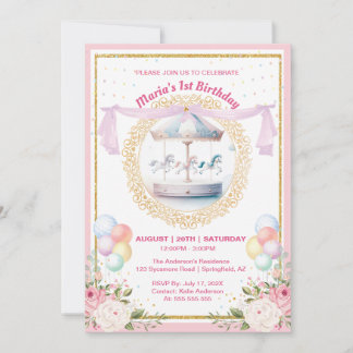Elegante Pastel Draaimolen Eerste Verjaardagsuitno Kaart