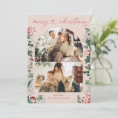 Elégante Pastel Green Pink 2 Photo Carte de Noël (Debout devant)