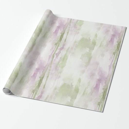 Elegante pastel groen roze Waterverf Modern Cadeaupapier (Uitgerold)