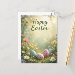 Elegante Pastel Happy Easter met bloemen en eieren Briefkaart