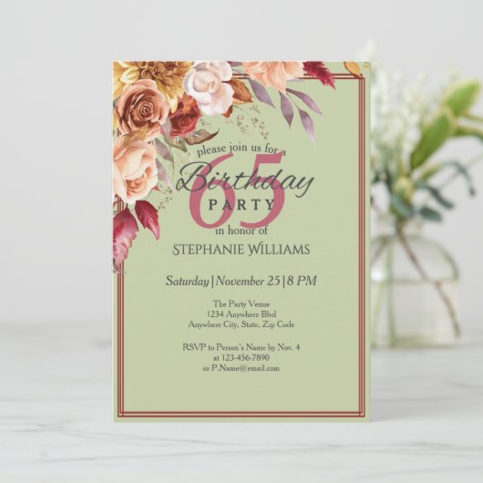 Elegante pastel herfstbloem elke leeftijd verjaard kaart (Staand voorkant)