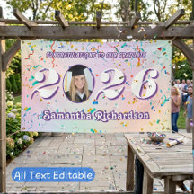 Elegante Pastel Klas van 2026 Confetti Naam Foto