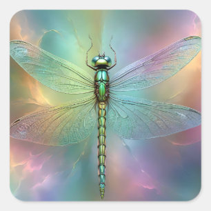 Elegante Pastel Libelle Fractale Kunst, Vierkante Sticker