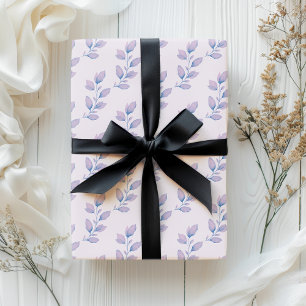 Elegante Pastel Paarse en Blauwe Aquarel Bladeren Inpakpapier Vel