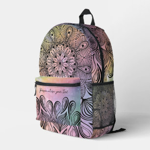 Elegante Pastel Paarse & Roze Mandala Trippy Naam Bedrukte Rugzak