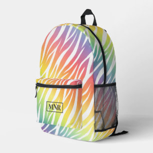 Elegante pastel regenboog zebra print Monogram toe Bedrukte Rugzak