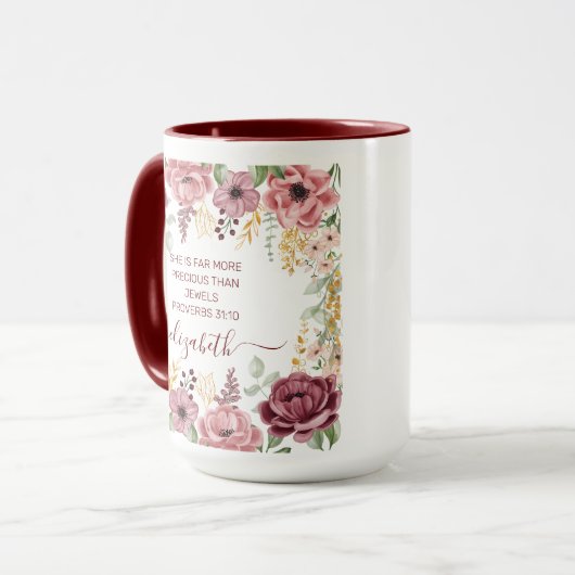 Elegante pastel roze bloem Spreuken 31 Mok (Voorkant links)