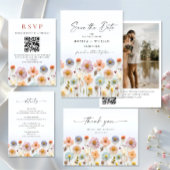 Elegante pastel roze boho wilde bloemen bruiloft RSVP kaartje