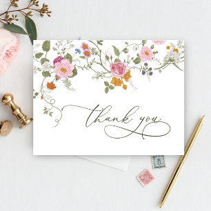 Elegante Pastel Roze Boho Wildflower Bedankt Briefkaart