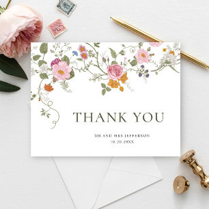Elegante Pastel Roze Boho Wildflower Bedankt Briefkaart