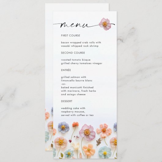 Elegante Pastel Roze Boho Wildflower Wedding Menu Kaart (Voorkant / Achterkant)
