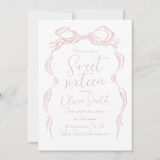 Elegante pastel roze hand getekend boog zoet zesti kaart (Voorkant)