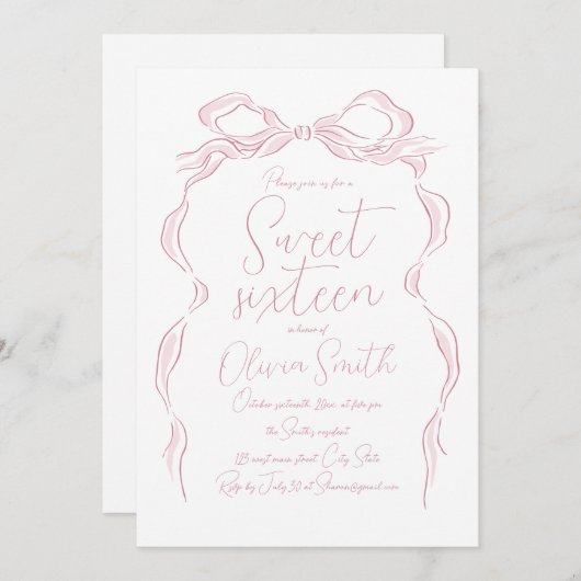 Elegante pastel roze hand getekend boog zoet zesti kaart (Voorkant / Achterkant)