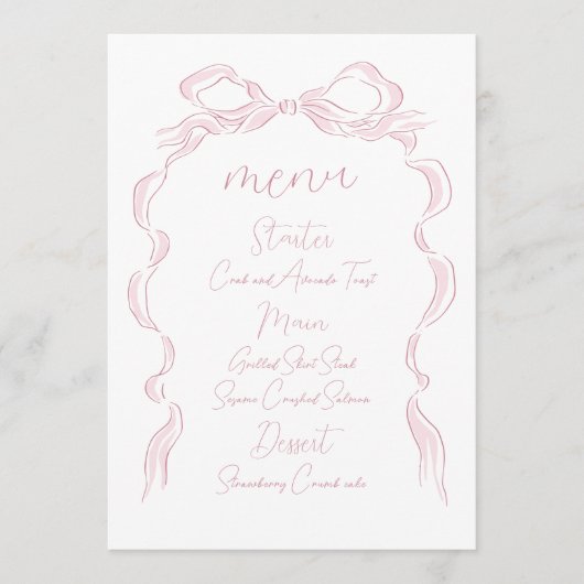 Elegante pastel roze hand getekende boog bruiloft menu (Voorkant)