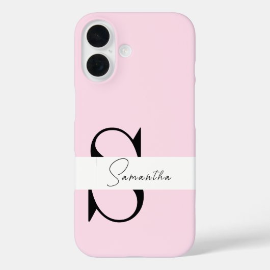 Elegante pastel roze monogram iPhone hoesje (Achterkant)