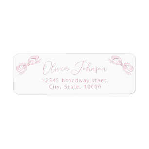 Elegante pastel roze strik retour adres label