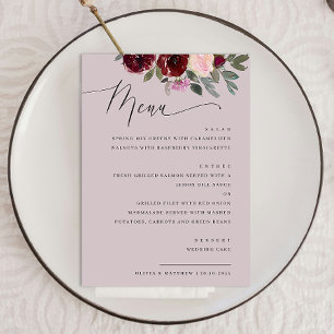 Elegante pastel stoffige roze roos bloemenbruiloft menu