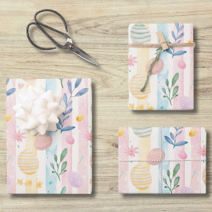 Elegante Pastel Watercolor Paasstrepen Eieren Inpakpapier Vel