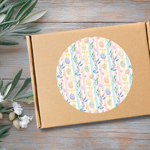 Elegante Pastel Waterverf Paasstrepen Eieren Ronde Sticker