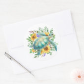 Elegante Pastel Waterverf Zee Schildpad Ronde Sticker (Envelop)