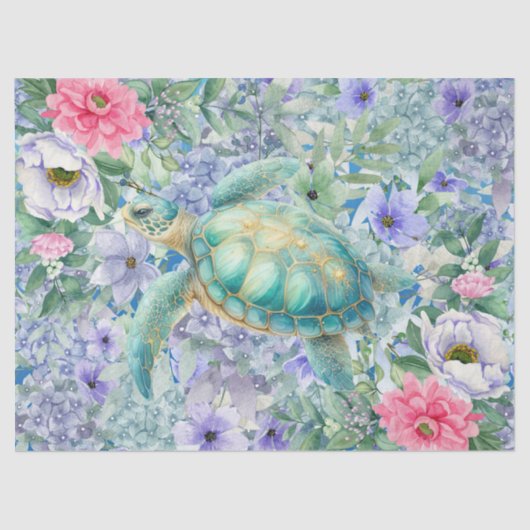 Elegante Pastel Waterverf Zee Turtle Decoupage Tissuepapier (Voorkant)
