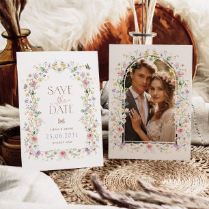 Elegante Pastel Wildflowers Bruiloft Save the Date Aankondiging