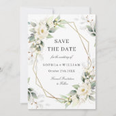 Elegante pastel witte rozen eucalyptus bruiloft save the date (Voorkant)