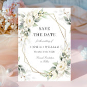 Elegante pastel witte rozen eucalyptus bruiloft save the date
