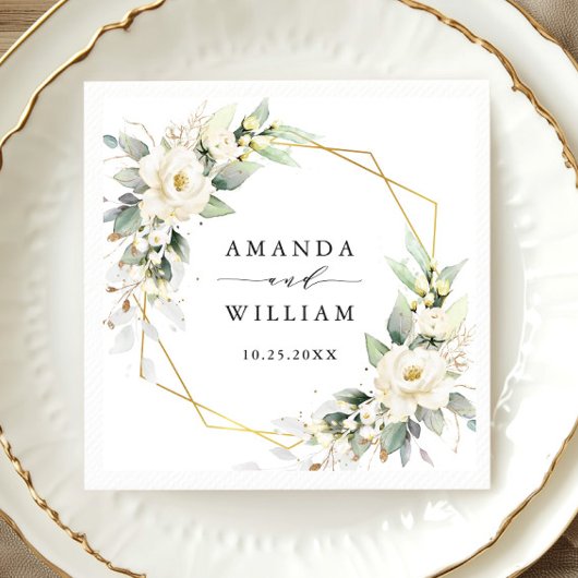 Elegante pastel witte rozen eucalyptus bruiloft servet