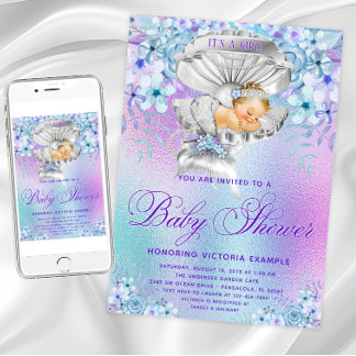 Elegante Pastel Zeemeermin Babyshower Uitnodiginge Kaart