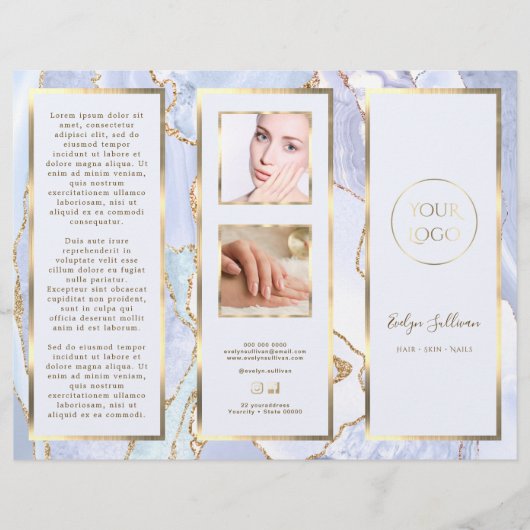 Elegante pastelblauwe en gouden agaat brochure (Voorkant)