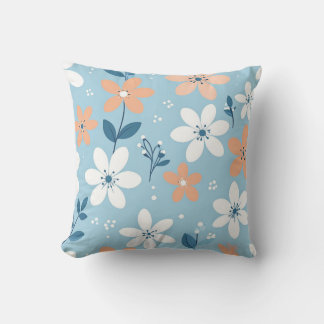 Elegante Pastelblauwe en Perzik Kleurige Bloemenge Kussen