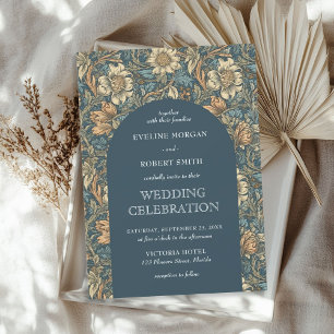 Elegante pastelblauwe ivoren bloemen Art Nouveau Kaart