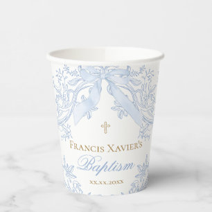 elegante pastelblauwe strikontwerp Doop Papieren Bekers